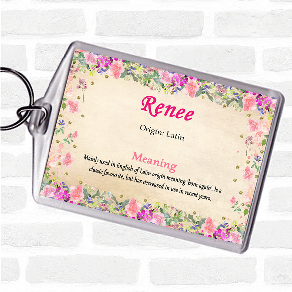 Renee Name Meaning Bag Tag Keychain Keyring  Floral