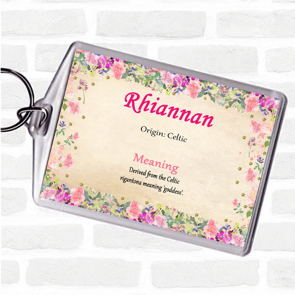 Rhiannan Name Meaning Bag Tag Keychain Keyring  Floral