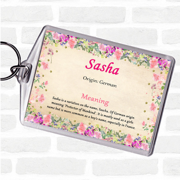 Sasha Name Meaning Bag Tag Keychain Keyring  Floral