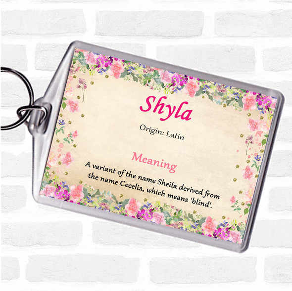 Shyla Name Meaning Bag Tag Keychain Keyring  Floral