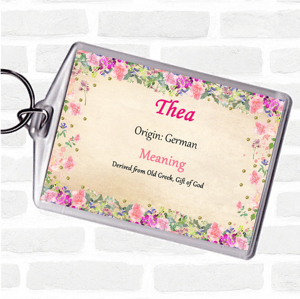 Thea Name Meaning Bag Tag Keychain Keyring  Floral