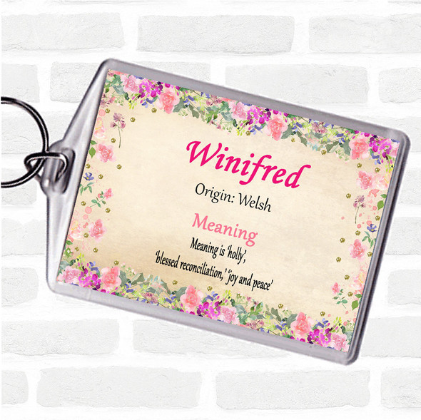 Winifred Name Meaning Bag Tag Keychain Keyring  Floral