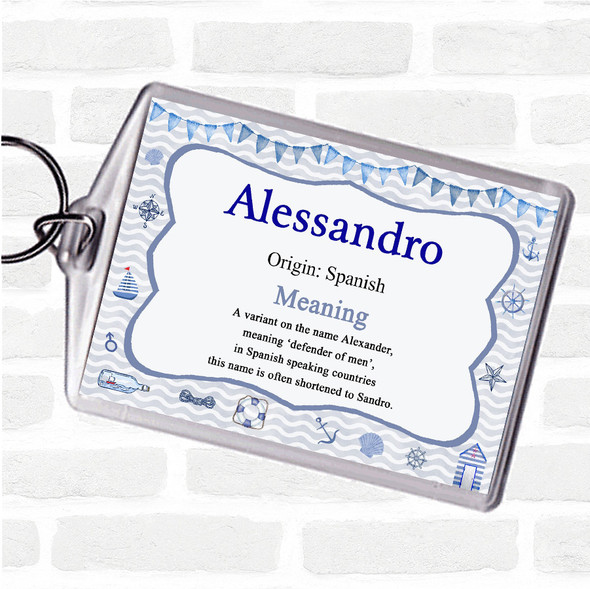 Alessandro Name Meaning Bag Tag Keychain Keyring  Nautical
