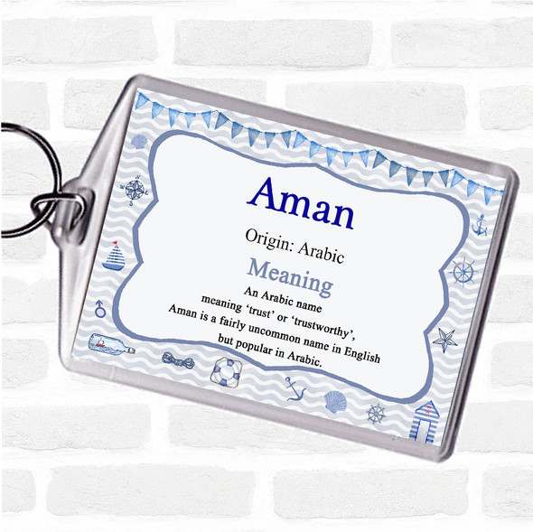 Aman Name Meaning Bag Tag Keychain Keyring  Nautical