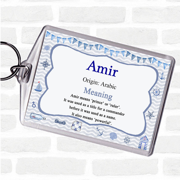Amir Name Meaning Bag Tag Keychain Keyring  Nautical