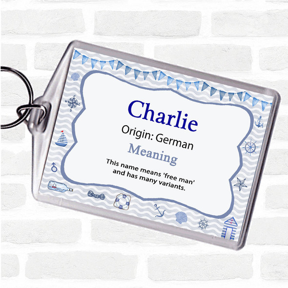 Charlie Name Meaning Bag Tag Keychain Keyring  Nautical