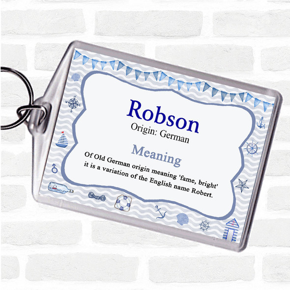 Robson Name Meaning Bag Tag Keychain Keyring  Nautical