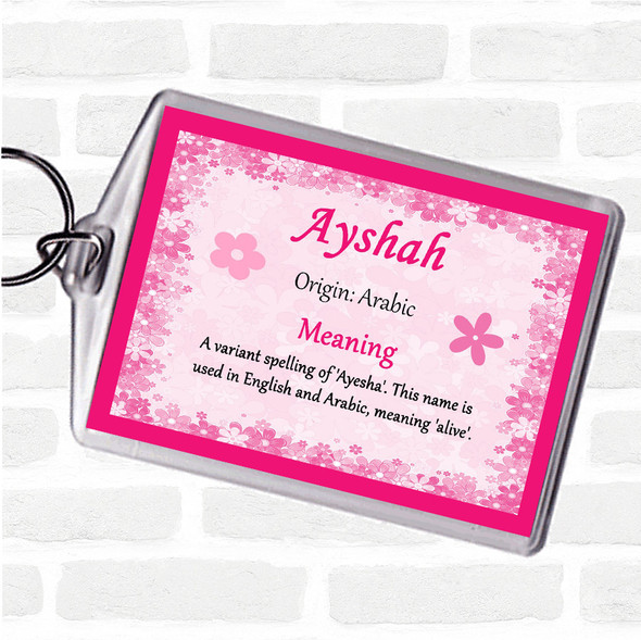 Ayshah Name Meaning Bag Tag Keychain Keyring  Pink