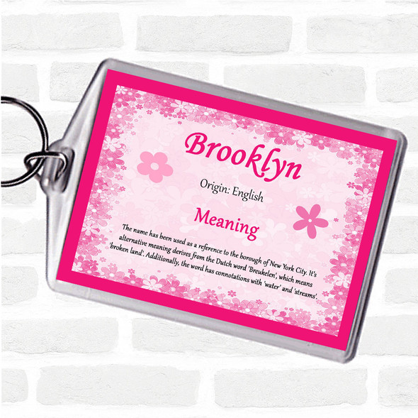 Brooklyn Name Meaning Bag Tag Keychain Keyring  Pink