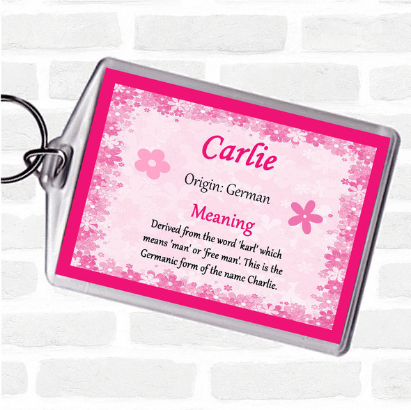 Carlie Name Meaning Bag Tag Keychain Keyring  Pink