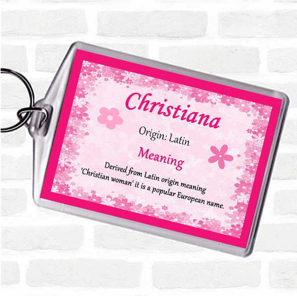 Christiana Name Meaning Bag Tag Keychain Keyring  Pink