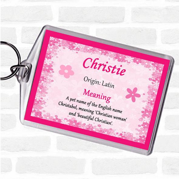 Christie Name Meaning Bag Tag Keychain Keyring  Pink