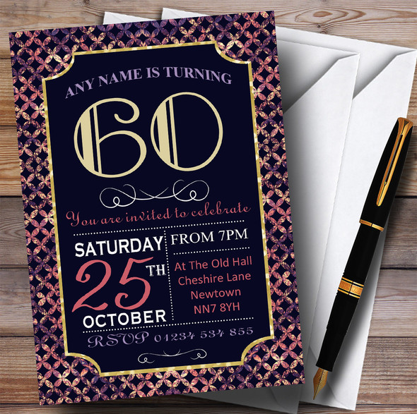 Pink Purple Glitz 60th Personalised Birthday Party Invitations