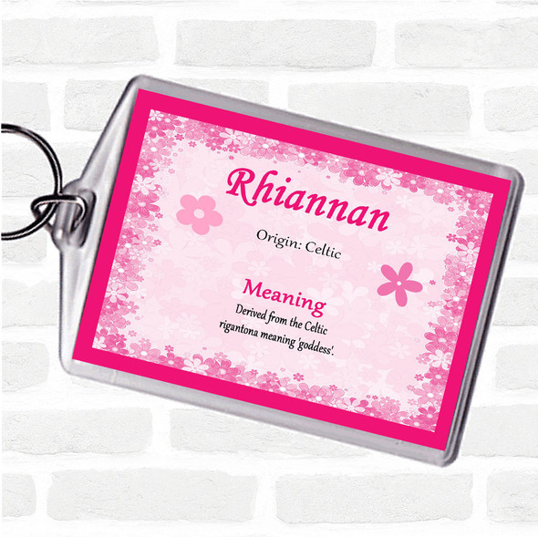 Rhiannan Name Meaning Bag Tag Keychain Keyring  Pink