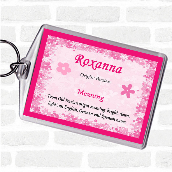 Roxanna Name Meaning Bag Tag Keychain Keyring  Pink