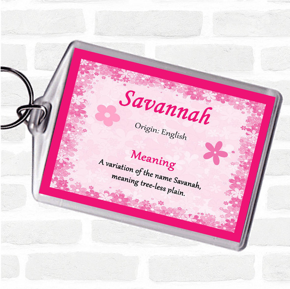 Savannah Name Meaning Bag Tag Keychain Keyring  Pink