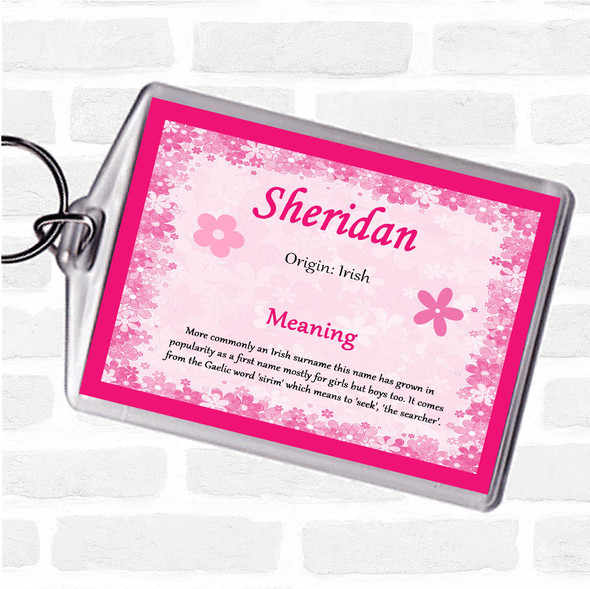 Sheridan Name Meaning Bag Tag Keychain Keyring  Pink