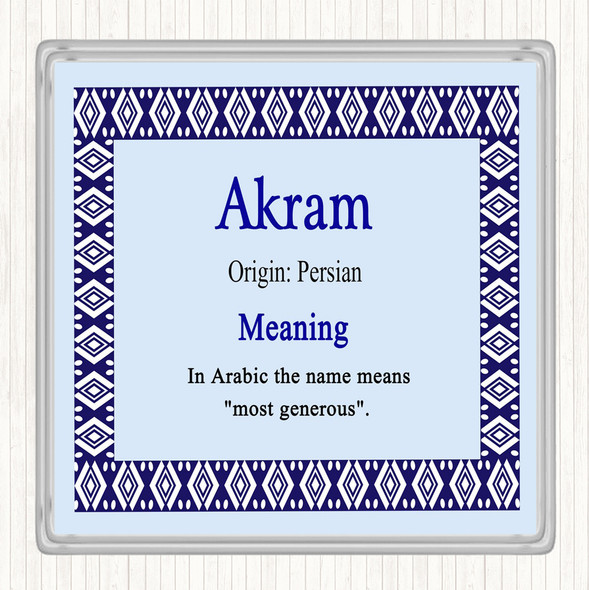 Akram Name Meaning Drinks Mat Coaster Blue