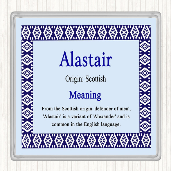 Alastair Name Meaning Drinks Mat Coaster Blue