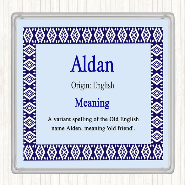 Aldan Name Meaning Drinks Mat Coaster Blue