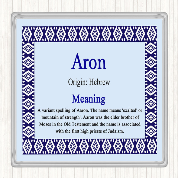 Aron Name Meaning Drinks Mat Coaster Blue