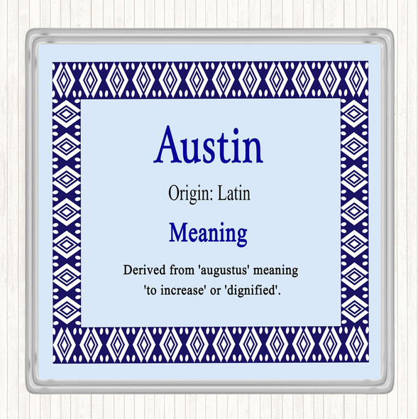 Austin Name Meaning Drinks Mat Coaster Blue