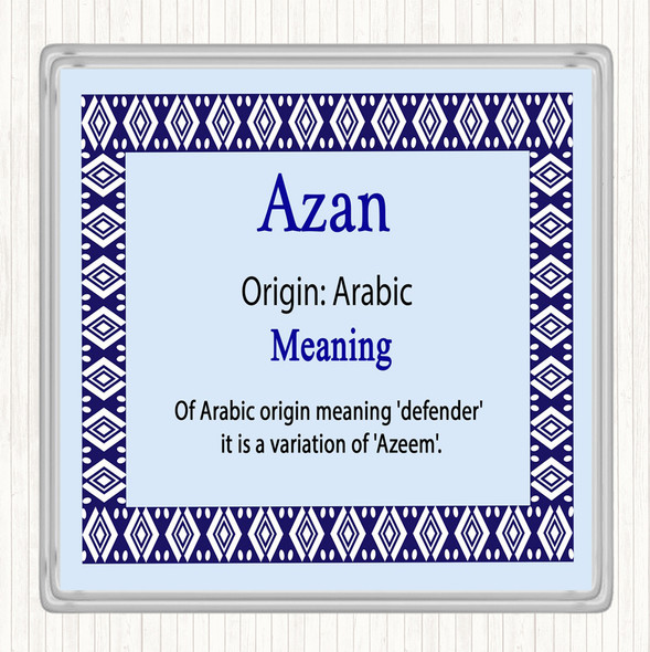 Azan Name Meaning Drinks Mat Coaster Blue