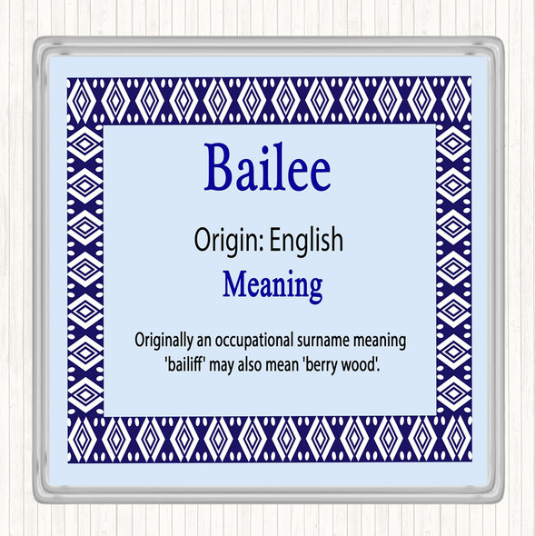 Bailee Name Meaning Drinks Mat Coaster Blue