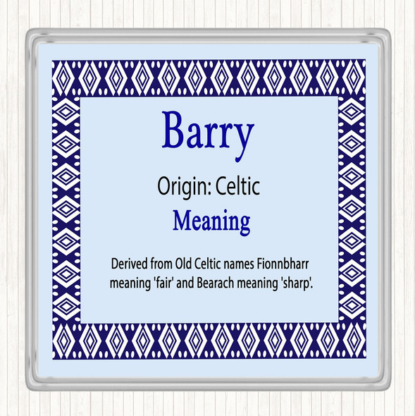 Barry Name Meaning Drinks Mat Coaster Blue