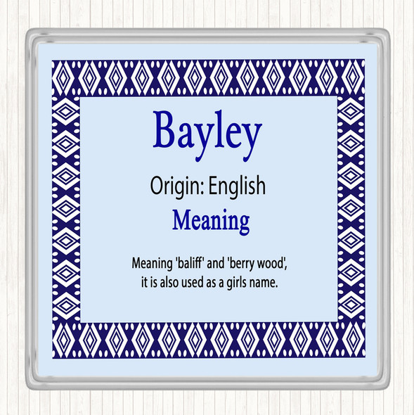 Bayley Name Meaning Drinks Mat Coaster Blue