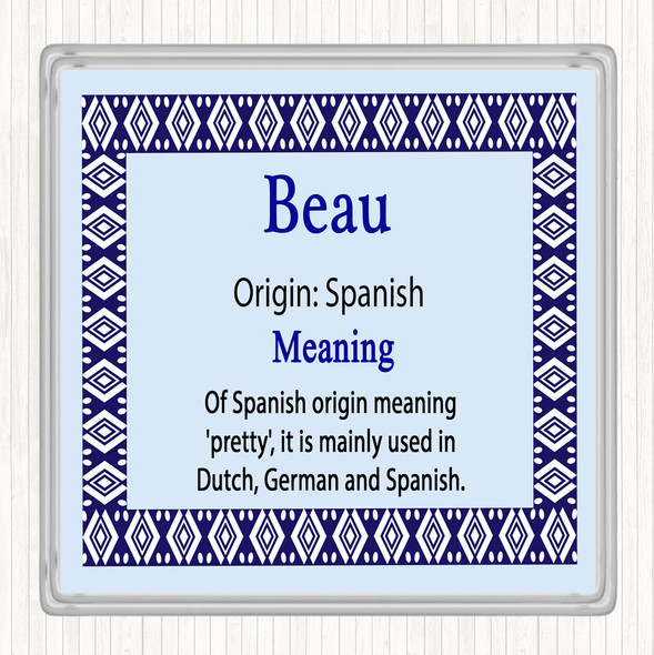 Beau Name Meaning Drinks Mat Coaster Blue