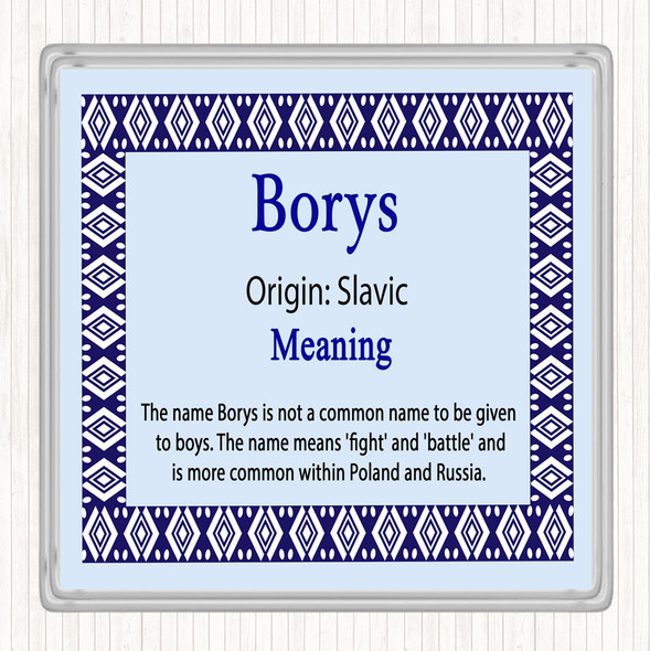 Borys Name Meaning Drinks Mat Coaster Blue