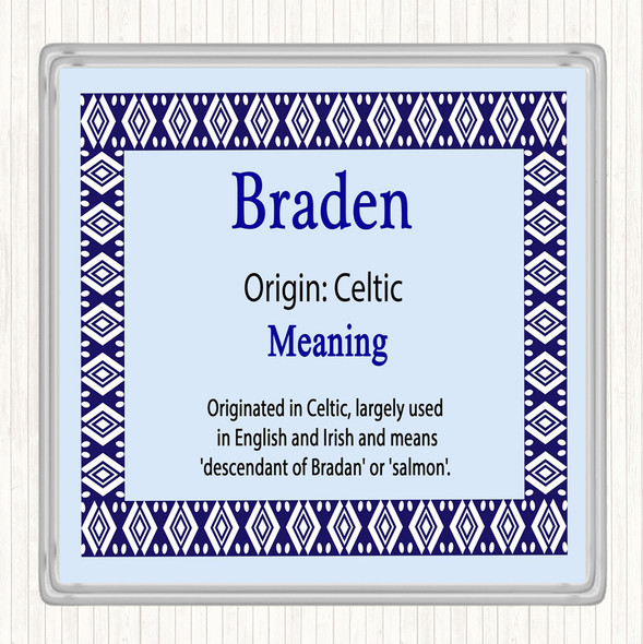 Braden Name Meaning Drinks Mat Coaster Blue