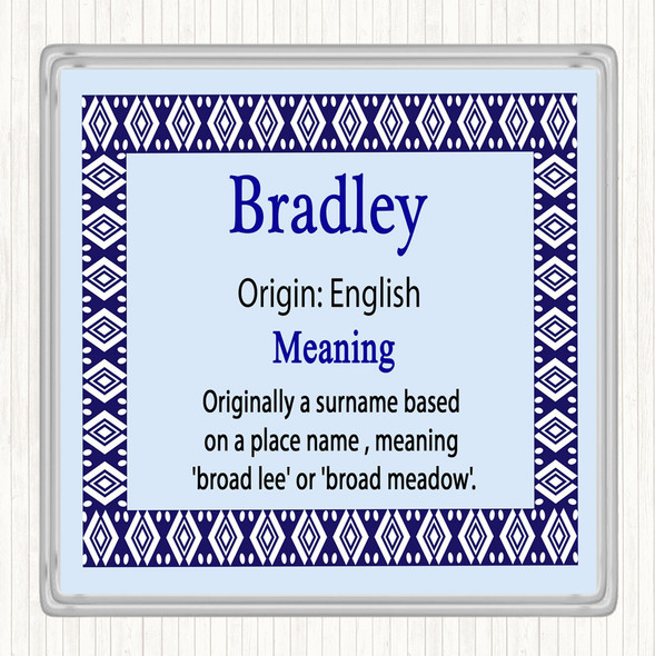 Bradley Name Meaning Drinks Mat Coaster Blue