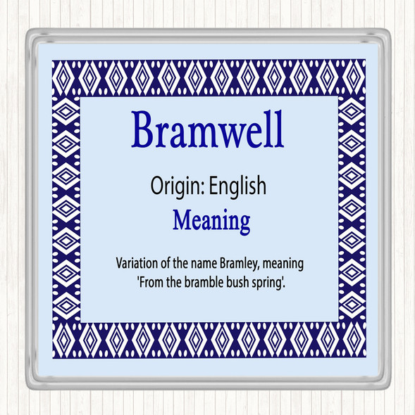 bramwell Name Meaning Drinks Mat Coaster Blue