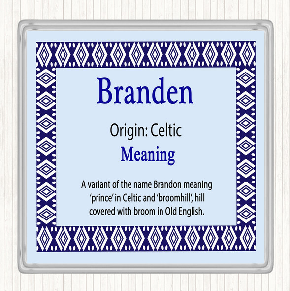 Branden Name Meaning Drinks Mat Coaster Blue