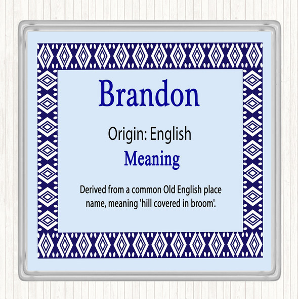 Brandon Name Meaning Drinks Mat Coaster Blue