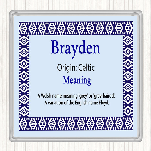 Brayden Name Meaning Drinks Mat Coaster Blue