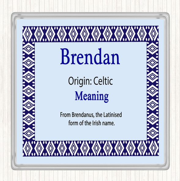 Brendan Name Meaning Drinks Mat Coaster Blue