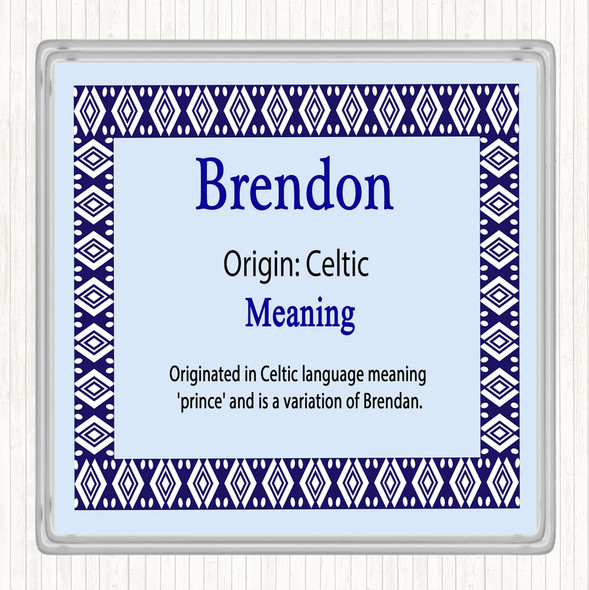 Brendon Name Meaning Drinks Mat Coaster Blue