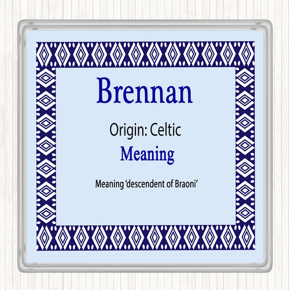 Brennan Name Meaning Drinks Mat Coaster Blue