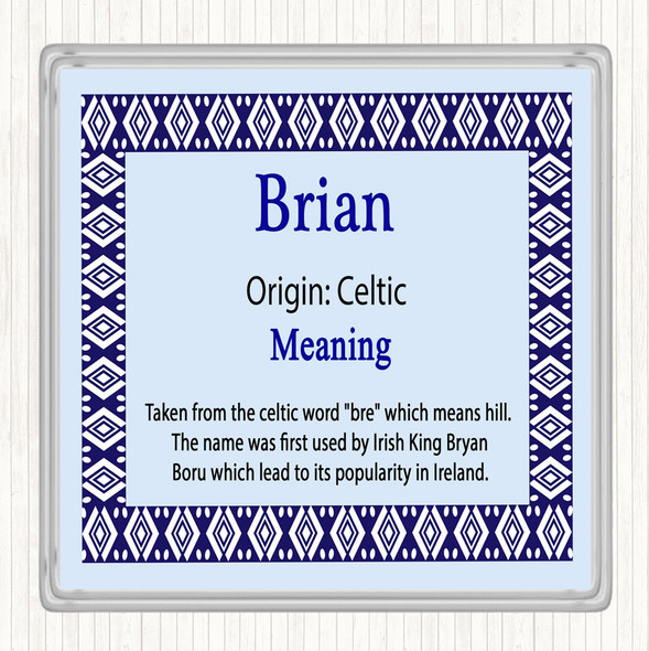 Brian Name Meaning Drinks Mat Coaster Blue