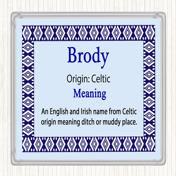Brody Name Meaning Drinks Mat Coaster Blue