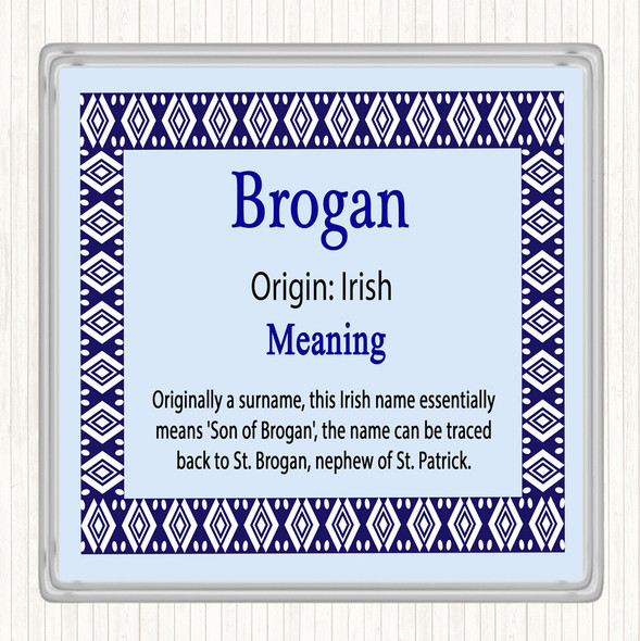 Brogan Name Meaning Drinks Mat Coaster Blue
