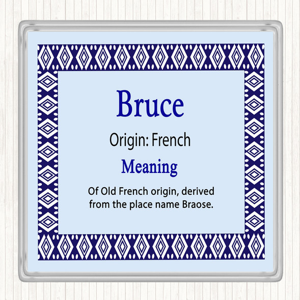 Bruce Name Meaning Drinks Mat Coaster Blue