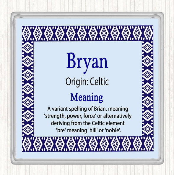 Bryan Name Meaning Drinks Mat Coaster Blue