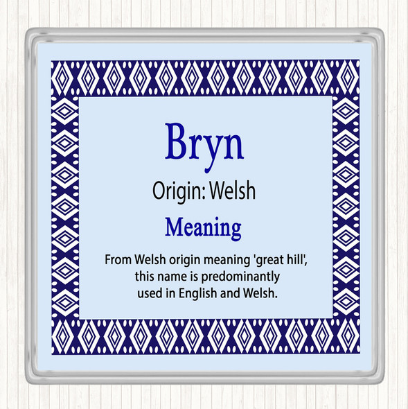 Bryn Name Meaning Drinks Mat Coaster Blue