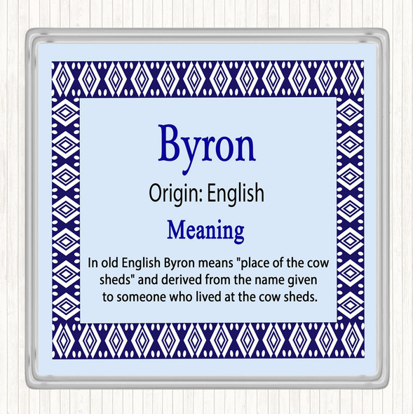 Byron Name Meaning Drinks Mat Coaster Blue