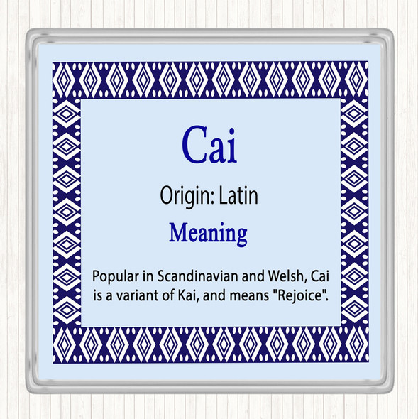 Cai Name Meaning Drinks Mat Coaster Blue