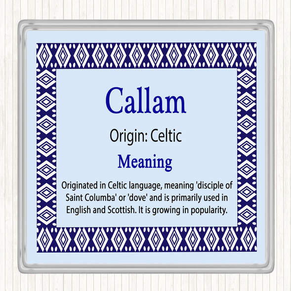 Callam Name Meaning Drinks Mat Coaster Blue